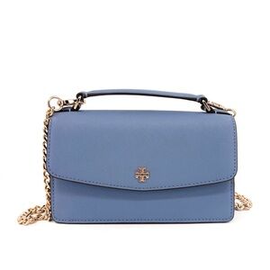 TORY BURCH Emerson Mini Top Handle Bag in Light Blue Saffiano Leather